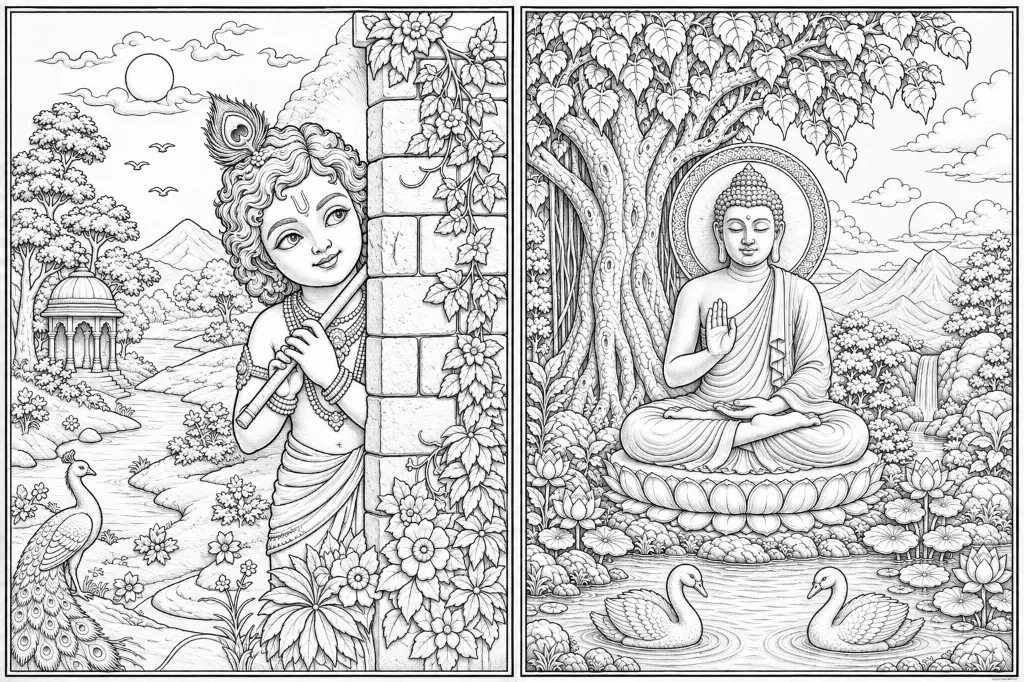 Lord Krishna & Buddha Meditation Scenic Canva kit.webp