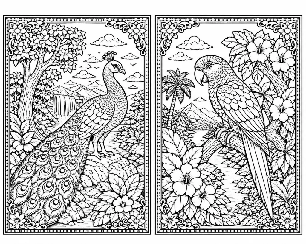 Peacock & Parrot Floral Wall Art – Colorful Nature Artwork Set of 2.webp