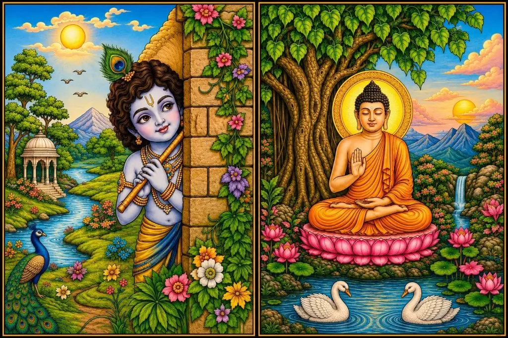 Lord Krishna & Buddha Meditation Scenic Canva kit