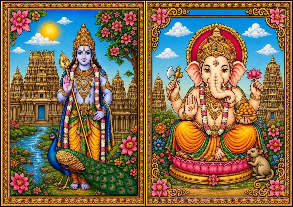  Lord Murugan & Lord Ganesha Traditional Canvas Painting Kit  