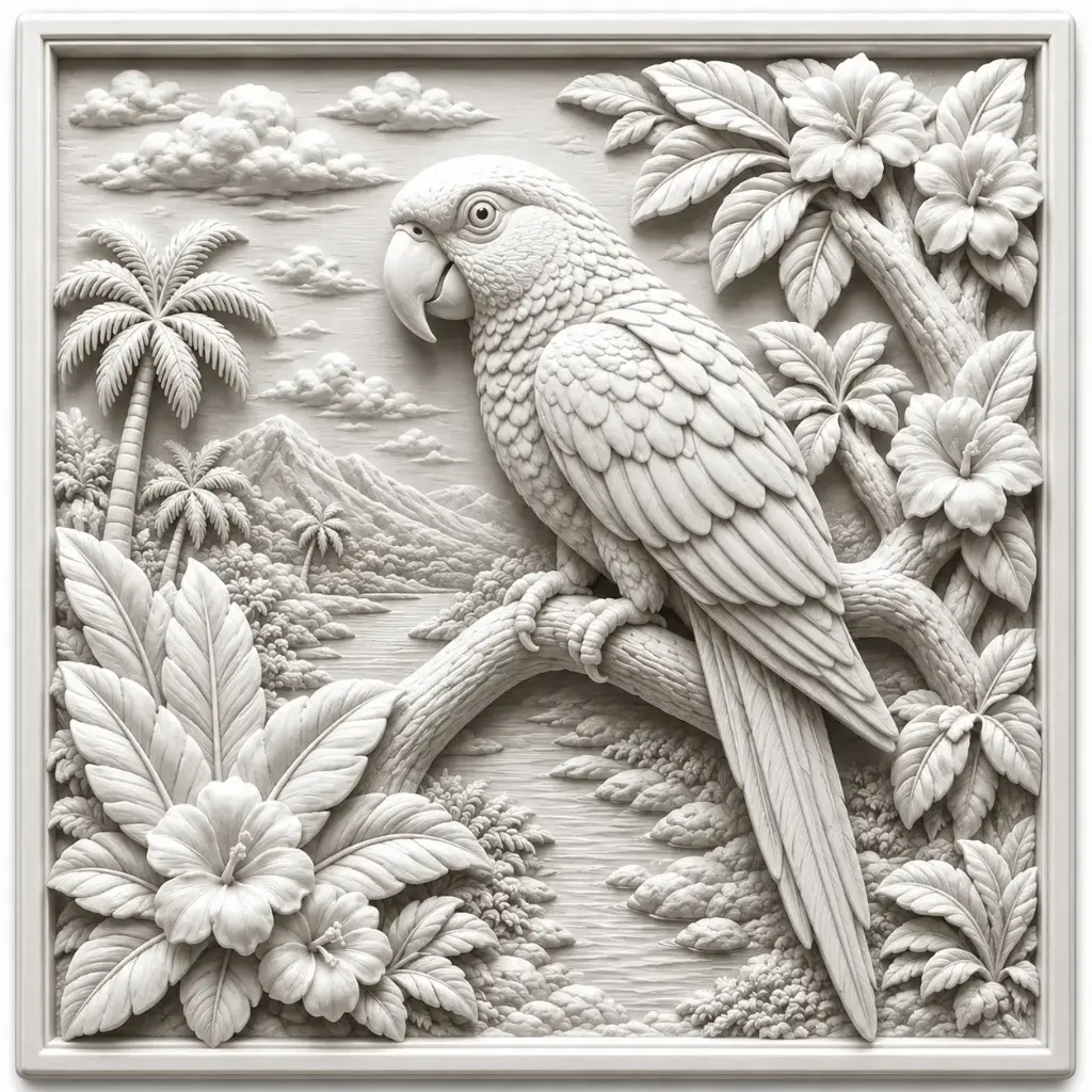 Parrot Image 3d Printed Relief Model 