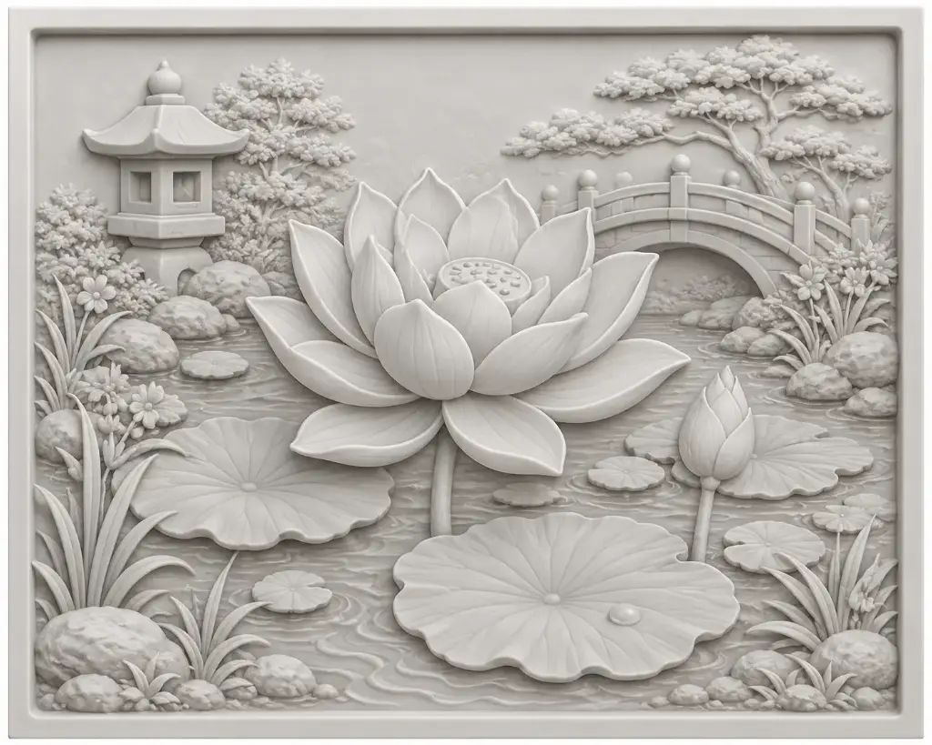 Lotus Image 3d Printed Relief Model 