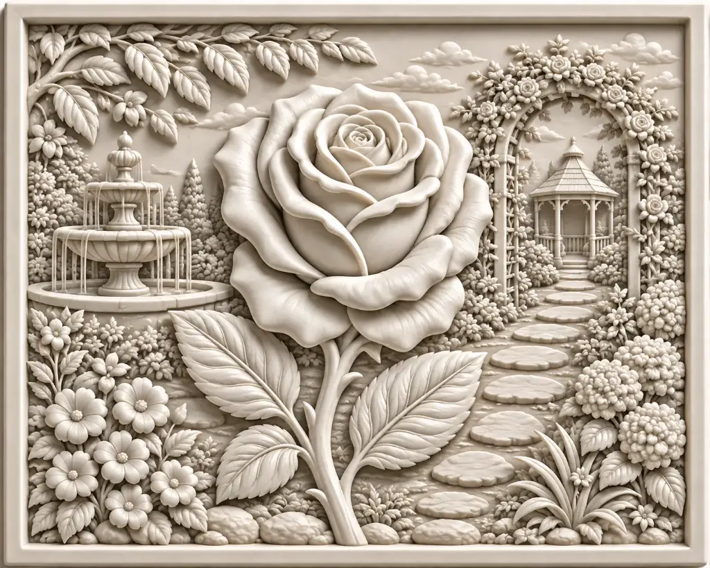 ROSE Image 3d Printed Relief Model 