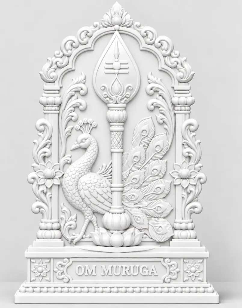 Om Muruga VELUM MAYILUM - RELIEF MODEL - WHITE
