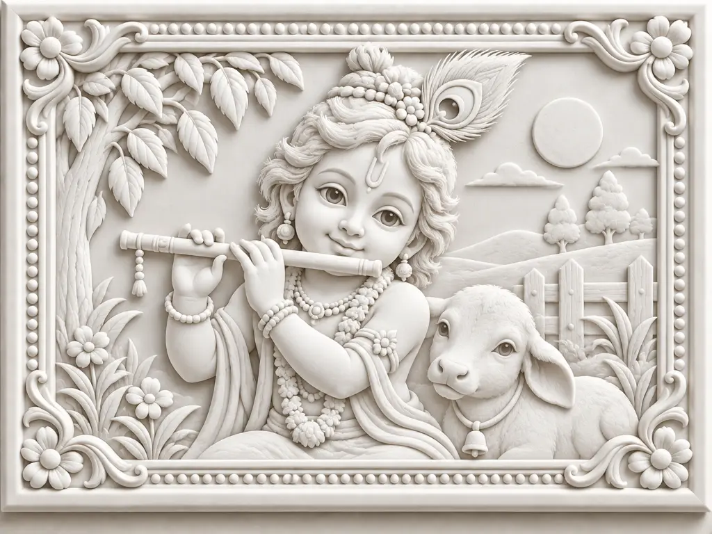 Lord Krishna Image 3d Printed Relief Model