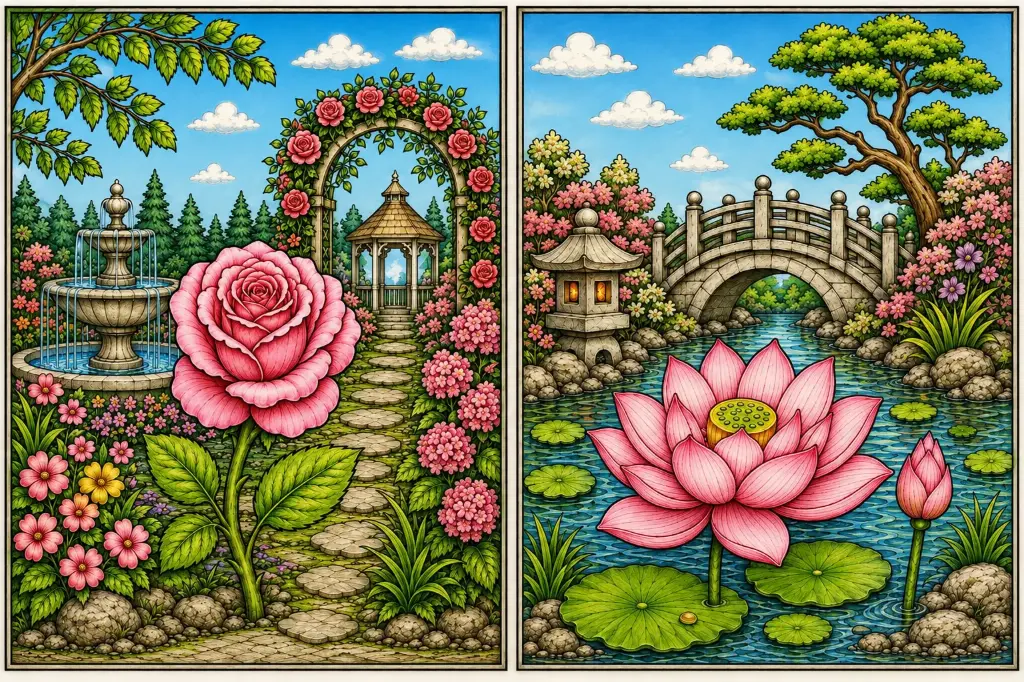 Garden Lotus and Rose Flower Canvas Painting kit 