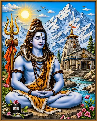 Lord Shiva Meditation Scenic Canvas Painting Kit