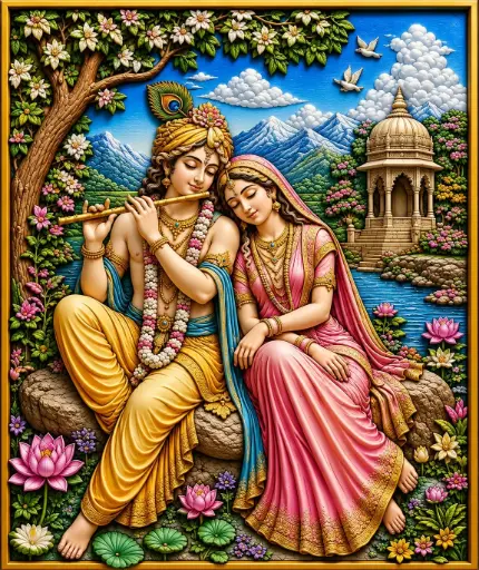 Lord Krishna & Radha Decorative Figurine 3D Painting Set