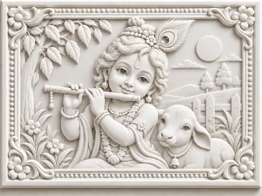 Lord Krishna Image 3d Printed Relief Model